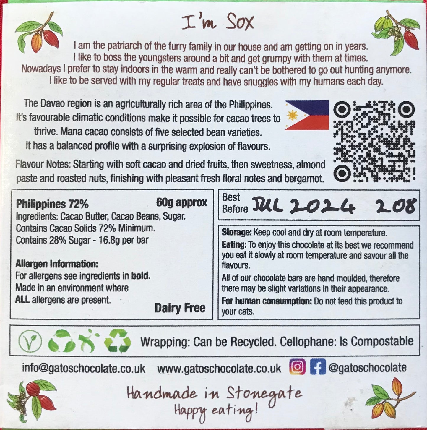 Philippines 72% Davoe Region, Single origin